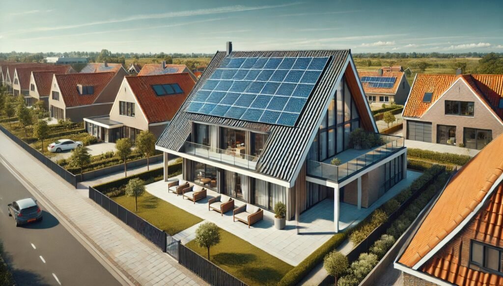 Zonnepanelen geïnstalleerd op een Nederlands woonhuis met rode dakpannen"